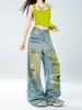 Jeans rotos de graffiti desgastados de moda para mujer, nuevo de otoño 2026 de cintura alta, holgados, rectos, de pierna ancha, largos