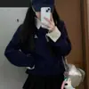 Suéter de Punto a Cuadros con Empalme de Dos Piezas Falsas Estilo Preppy para Mujer en Otoño e Invierno Nuevo Suelto de Punto de Alta Gama