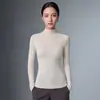 Camisa base feminina de uma peça sem costura, gola semi-alta, sem costura, macia e aconchegante, corte justo, de malha para outono e inverno