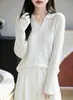 Suéter de punto tipo polo estilo francés para mujer, nuevo modelo 2026, suéter cálido de punto trenzado rejuvenecedor