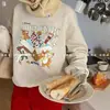Moletom Sem Capuz Tendência Streetwear Americano Estampa de Desenho Animado Feminino Outono/Inverno Solto Plus Size Afinando Camada Base com Forro de Fleece