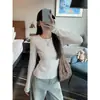 Camiseta base de manga larga jacquard para mujer, primavera y otoño, corte ajustado, texturizada, estilo suave, camiseta blanca elástica, top interior estilo coreano