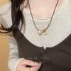 Collar con colgante de perla y lazo para mujer, estilo retro, otoño e invierno, largo, de lana, con cadena, nicho, accesorios de cuerda de cuero de alta gama.