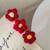 Estilo coreano fofo anel de cabelo de lã com florzinha vermelha broche de recompensa para estudantes grampo de bico de pato de menina japonesa acessórios de cabelo elástico
