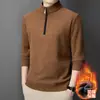 Sudadera de hombre estilo coreano con forro polar, moda de invierno casual con cuello alto, cierre de cremallera, color liso, cálida, manga larga, para hombres jóvenes y de mediana edad