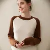 Nuevo Suéter de Cachemir con Bloques de Color y Punto de Aguja para Mujer Suéter de Cachemir Holgado con Cuello Redondo y Mangas Raglán Suéter Base Venta al por Mayor
