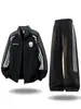 Traje Deportivo Casual de Retazos Rayados Estilo Americano para Hombre Otoño/Invierno Marca de Moda Set de Chaqueta Sudadera Cardigan con Cuello Alto