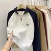 Foto Real de una Sudadera con Bloques de Color, Mangas Raglán y Cuello Polo para Mujer, Top Casual Holgado de Media Cremallera, Chaqueta Fina para Mujer