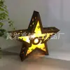 Astilla de Madera Talla Hueca Decoración del Hogar Artesanía Regalo Luz de Noche Festividad Navideña Pentagrama Marco con Luz LED