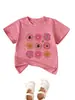 Amazon eBay sitio independiente moda casual elegante ropa infantil nueve flores rosas y amarillas cuello redondo manga corta camiseta camiseta básica