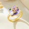 Anillo Abierto Ajustable Estilo Chino con Flores de Esmalte Pintado, Anillo de Cobre con Esmalte Microincrustado, Joyería de Moda Transfronteriza Europea y Americana con un Diseño Único