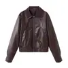 En stock transfronterizo 2024 Chaqueta de Moda con Solapa Clásica y Cremallera para Mujer Europea y Americana Tendencia Urbana Elegante Cuero Retro