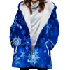 Estilo Europeu e Americano Venda Quente Transfronteiriça 2023 Novo Casaco Corta-vento Feminino Inverno Espessado com Capuz Estampado de Flocos de Neve 3D Atacado