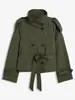 Ropa de Mujer Nueva de Otoño e Invierno Transfronteriza Europea y Americana Amazon Elegante para el Trabajo Cuello Alto Doble Botonadura Cintura con Cordón Chaqueta Cortavientos