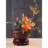 Cesta de arreglo floral tejida en bambú retro de mano cesta de flores rociadas adorno Zen recipiente chino para arreglo floral Ikebana tubo de bambú