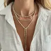Collar Largo de Estilo de Lujo Accesible Transfronterizo Europeo y Americano con Perlas de Imitación Cbb Brillantes y Borla de Disco Metálico Exagerada para Mujer