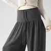 Nuevos pantalones anchos de maternidad para otoño e invierno con cordón, cintura plisada, tiro alto, tela fluida, ocultan el vientre, efecto adelgazante, pantalones largos casuales para uso en exteriores