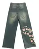 Calça Jeans Wide Leg Estampada Azul Estilo Nacional, Emagrecimento, Confortável, Calça Reta de Alta Qualidade Tendência Comprimento Total para Homens, Atacado do Fabricante