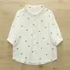 Camisa Estampada Floral Fresca Literária Estilo Coreano Manga Sete Quartos Feminina Nova Tendência Verão 2025 Estilo Estrangeiro Moda Casual