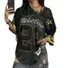 Camiseta Fashion Curta de Manga Curta com Decote V Vazado Casual Soltinha Cruzada Europeia e Americana para Mulheres