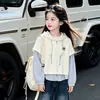 Conjunto de Ropa de Primavera para Niñas 2026 Nuevo Estilo Coreano Sudadera con Capucha de Manga Larga Rayada y Pantalones de Pierna Ancha de Mezclilla Conjunto de Dos Piezas