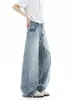 Jeans de estilo americano lavados azul claro con dobladillo curvo para hombre y mujer, pantalones casuales de alta costura para el verano 2026, pantalones anchos sueltos y fluidos