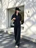 Conjunto súper elegante: un conjunto completo de sudadera deportiva casual juvenil estilo coreano y pantalón de pierna ancha de dos piezas para mujer en otoño e invierno