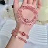 Pulseira de Cristal de Morango Natural e Cristal Branco com Estrela e Lua Empilháveis para Mulheres, Pulseira de Pérolas Multicamadas para Mulheres, Pulseira de Cristal Exquisita e Única