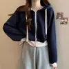 Tamanho Plus 2023 Novo Outono Estilo Coreano Jaqueta Moletom com Capuz Efeito Emagrecedor Street Top Cardigan Curto que Cobre a Barriga para Mulheres