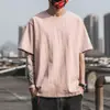 Camiseta masculina de algodão puro para o verão, cor sólida, top solto, roupas duráveis, camiseta de manga meia-manga, estilo Hong Kong, camiseta básica