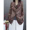 Roupas femininas de algodão e linho 2026 novo estilo algodão e linho estampado retrô solto estiloso casual versátil terno de manga longa