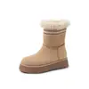 Botas de Nieve Únicas de Suela Gruesa de 4 cm, Color Albaricoque Versátil y de Moda, Botas Cálidas de Algodón Engrosadas Cosidas a Mano, Caña Baja