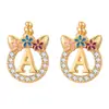Pendientes Transfronterizos Europeos y Americanos para Mujer, Nuevo Estilo con Diseño de Letra Inglesa con Incrustaciones de Circonita, Pendientes de Tachuela de Unicornio, Pendientes Versátiles al por Mayor