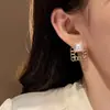 Pendientes de Aro Geométricos Cuadrados de Plata S925 Moda Corea del Sur Pendientes Dulces de Perla Pendientes Huecos Vintage