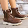 Botas de nieve gruesas de suela plana de talla grande para mujer, con cordones, forradas de felpa, engrosadas, zapatos de algodón cálidos, nuevos zapatos de algodón de moda para otoño e invierno