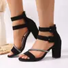 Sandalias de Tacón Grueso con Cremallera Trasera de Tela Francesa Estilo Nuevo Invierno 2025 Venta Directa de Fábrica Comercio Exterior Transfronterizo Calzado para Mujer