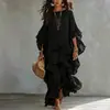 Elegante y estilizado vestido largo con volantes, vestido de estilo francés para mujer, con mangas tipo linterna, abalorios de alta gama, una silueta en A y cuello redondo, con corte holgado