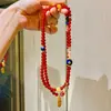 Collar de Cadena para Suéter con Diseño Retro de Calcedonia Translúcida Natural de Alta Gama y Lapislázuli
