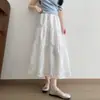 Falda de Línea A Adelgazante de Cintura Alta para Primavera y Verano, Juvenil y Rejuvenecedora, Falda de Volantes Versátil, Media Falda de Ganchillo Bordada Estilo Coreano para Mujer