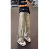 Calça Cleanfit com Toque de Luxo, Jeans Lavado Estiloso com Design de Manchas, Calça de Algodão Masculina Tendência Retrô Americana de Corte Reto com Barra Flare