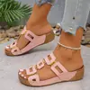 Pantuflas de Mujer de Color Sólido de Tallas Grandes Transfronterizas Europeas y Americanas 2026 Verano Nuevo Estilo Punta Abierta Sandalias de Moda con Correa de Hebilla de Suela Gruesa