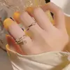 Anillo Abierto Ajustable de Oro Laminado de 14K con Forma de Corazón de Durazno y Estrella para Mujer, Diseño de Nicho, Estilo Dulce y Fresco, Anillo de Dedo