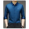 Nuevas Camisas de Manga Larga para Hombre de Primavera y Otoño con Estampado Digital, Sin Costuras, Sin Planchar, Alta Elasticidad, Modernas, Camisas de Manga Larga para Hombres de Mediana Edad