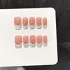 Yihe Borda Prateada Orvalho de Pêssego Borda Prateada Adesivos de Unha Minimalistas Franceses Estilo Curto Versátil Diário Unhas Usáveis Puramente Feitas à Mão