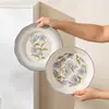 Conjunto de Jantar Cerâmico Azul com Esmalte Submerso e Designs Florais para Atacado, Tigelas e Pratos de Alta Estética para Chá de Casa e Uso Doméstico