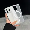 Adequado para iPhone16Promax Capa de Celular Semi-transparente Fosca com Sensação de Pele Simples Capa Dura Magnética Apple 15 Capa Protetora