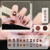 Manicura Uñas Portátiles Crema Linda Estilo Ins Uñas Postizas Dibujo Animado Hecho a Mano Diamante Set de 24 Piezas Uñas de Máquina