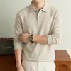 Camisa Polo de Manga Larga Estilo Old Money para Hombre Otoño e Invierno, Camiseta Casual de Color Sólido con Cuello Camisero de Mezcla de Lana para Hombre