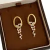 Brillantes Pendientes de Aro Huecos Dorados Cepillados Estilo Francés Galaxia con Colgantes de Borla de Diamante, Joyería de Oreja de Lujo Ligero y Exquisita