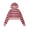 [Código de Descuento Gran Venta] Sudadera con Capucha y Cremallera Bloque de Color Rayado Corta de Cintura Alta Nueva para Mujer Otoño e Invierno Manga Larga Suéter de Punto